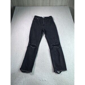 Abercrombie & Fitch Women's Black Ultra High Rise Ankle Straight Ripped Jeans